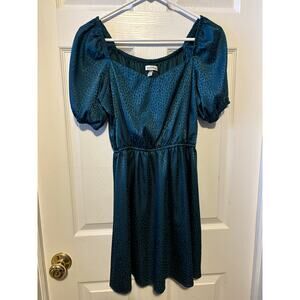 Vintage speechless satin teal green puff sleeve dress size large